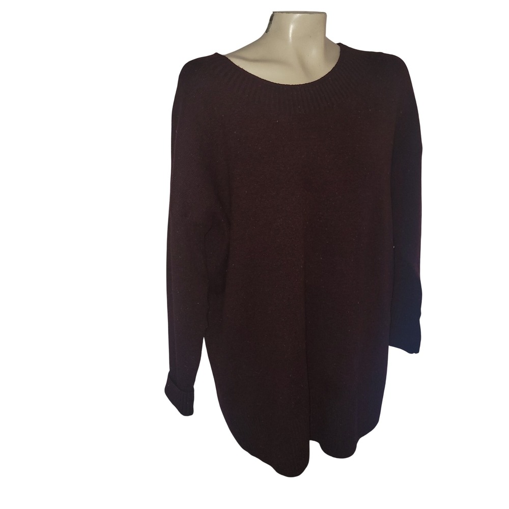 pure jill Petite Burgundy Speckled Knit Sweater L Long Sleeve Crew Neck momcore